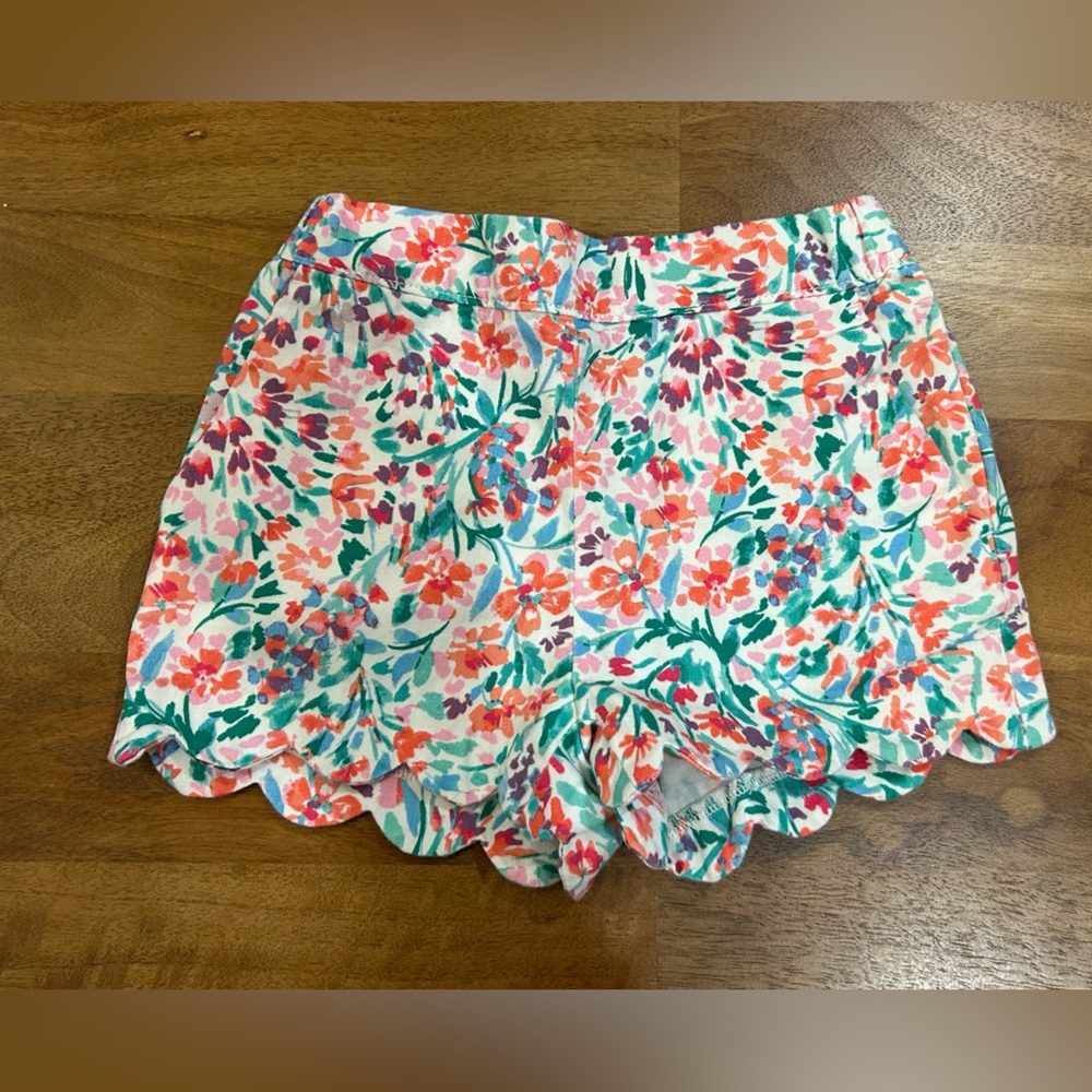 Crewcuts Floral Scallop-Hem Shorts - Coral, Pink & Teal - Picture 1 of 4